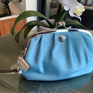 Coach Blue Gathered Fabric Wristlet Clutch